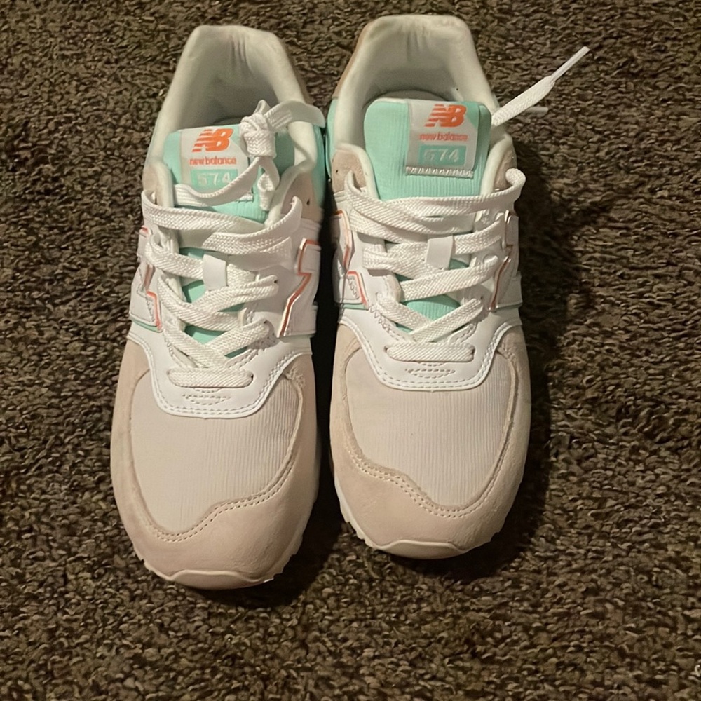 Pink, teal and beige new balance 574